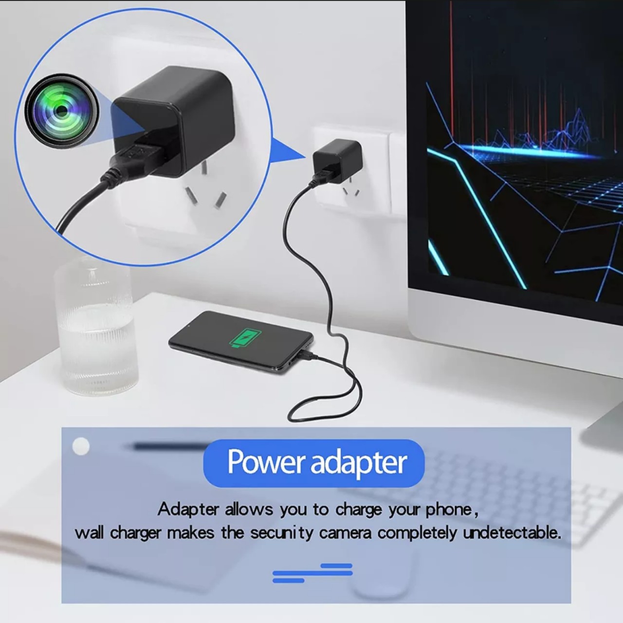 Cốc sạc kèm Camera mini 2in1 hình ảnh HD 1080p 4K giấu kín góc quay rộng 90 độ chất lượng cao