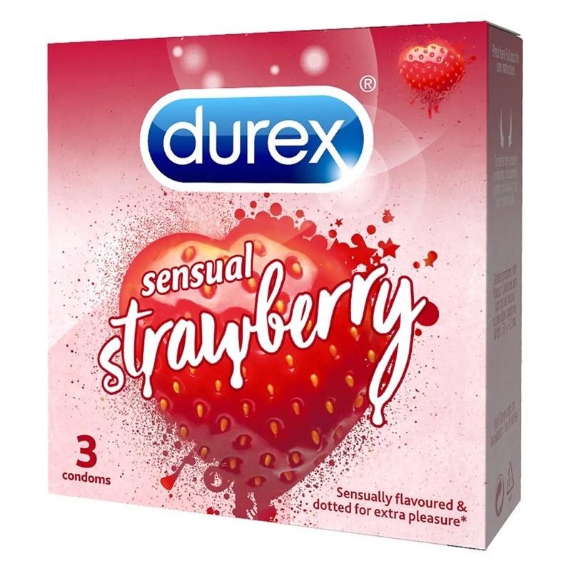 Bao cao su hương dâu tây Durex Sensual Strawberry (3 cái/hộp). Hàng DKSH Việt Nam.