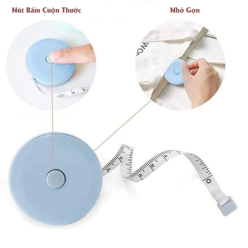 Thước Dây Với Nút Bấm Tự Rút Sau Khi Kéo, Đo Vòng Bụng, Vòng Eo 3 Vòng Kiểm Tra Sức Khỏe 1.5m - Đo Quần Áo Giao Màu Ngẫu Nhiên