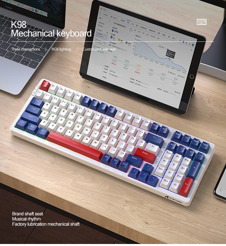 Bàn Phím Cơ không dây Bluetooth K87 Led RGB Gaming cho máy tính
