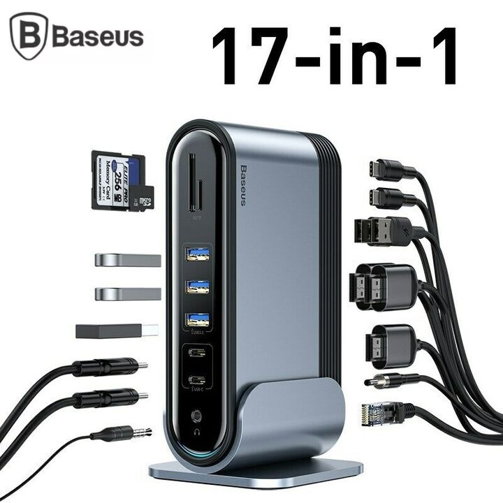 Hub chuyển đổi đa năng Baseus 17 trong 1 CAHUB-DG0G - Chất liệu: Hợp kim nhôm - HÀNG NHẬP KHẨU