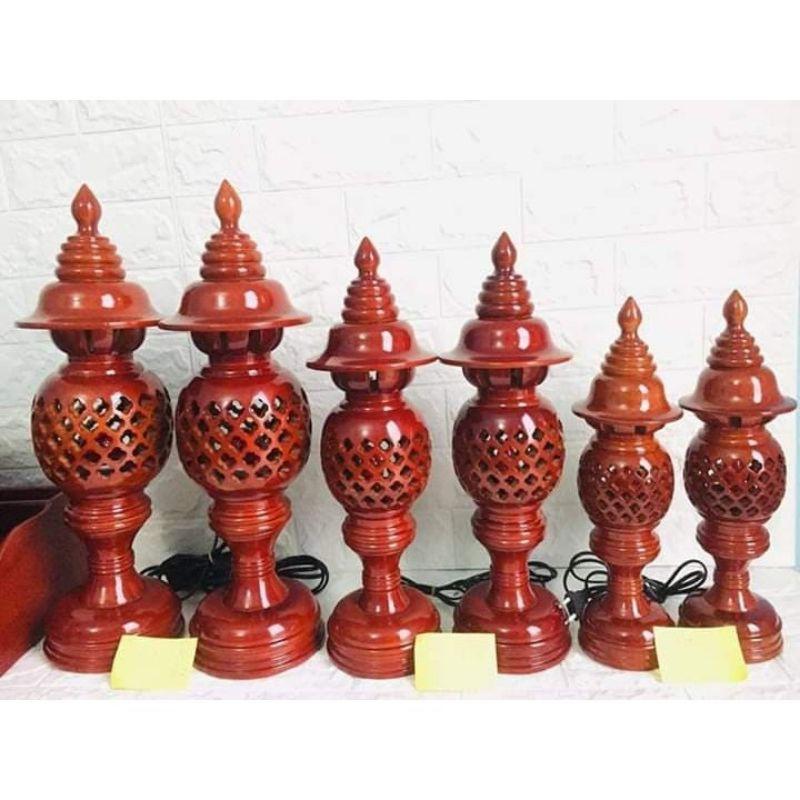 Cặp đèn thờ gỗ xà cừ size 41 hàng cao cấp loại 1