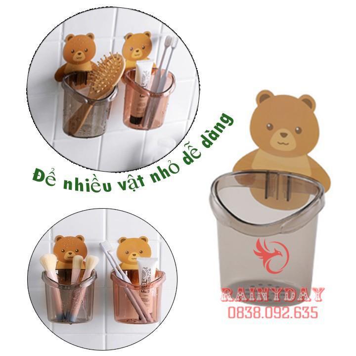 Kệ giá treo đồ để đựng bàn chải và kem đánh răng dán gắn tường cute dễ thương hình cốc gấu xinh đẹp