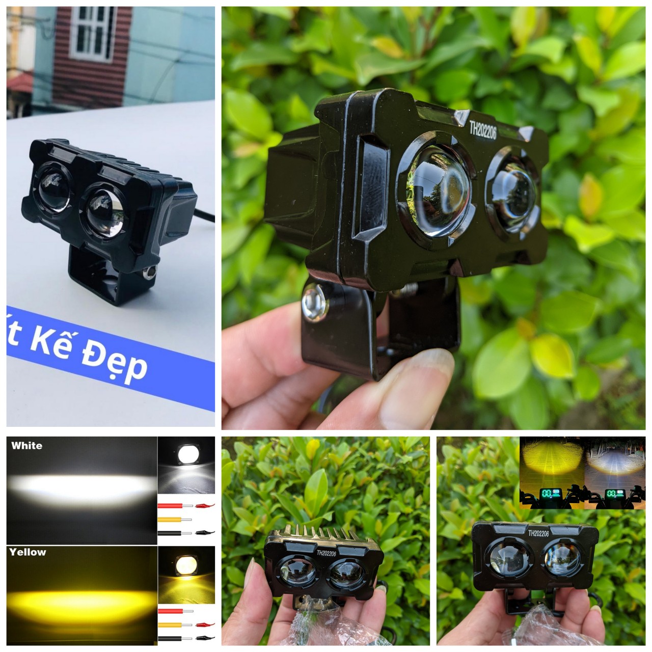 Đèn X25 Pro trợ sáng xe máy ô tô 45W 2 mắt led siêu sáng cốt vàng pha trắng cho khách víp, phụ kiện xe máy