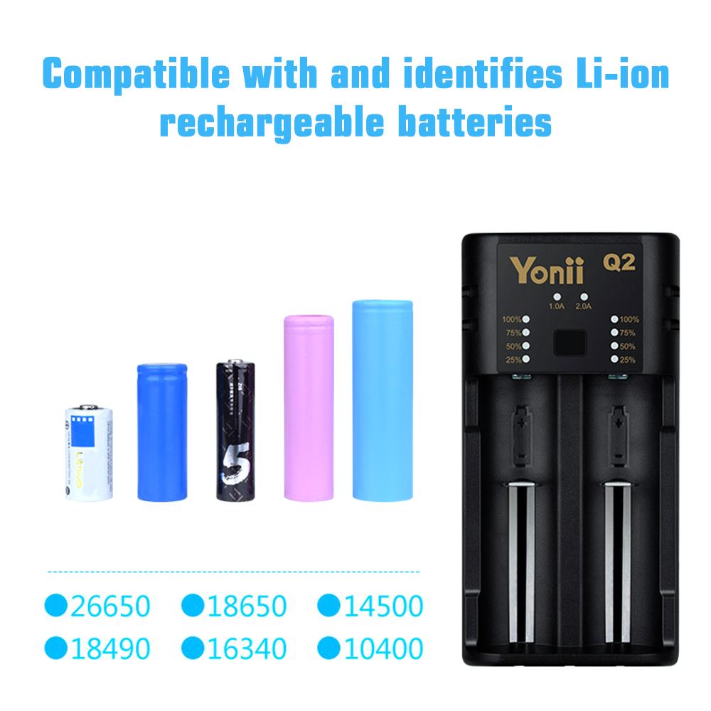 Bộ sạc pin YONII Q2 USB 2 Khe cắm cho 18650 18350 26650 10440 14500 16340 3.7V Li-ion AA AAA NiMH