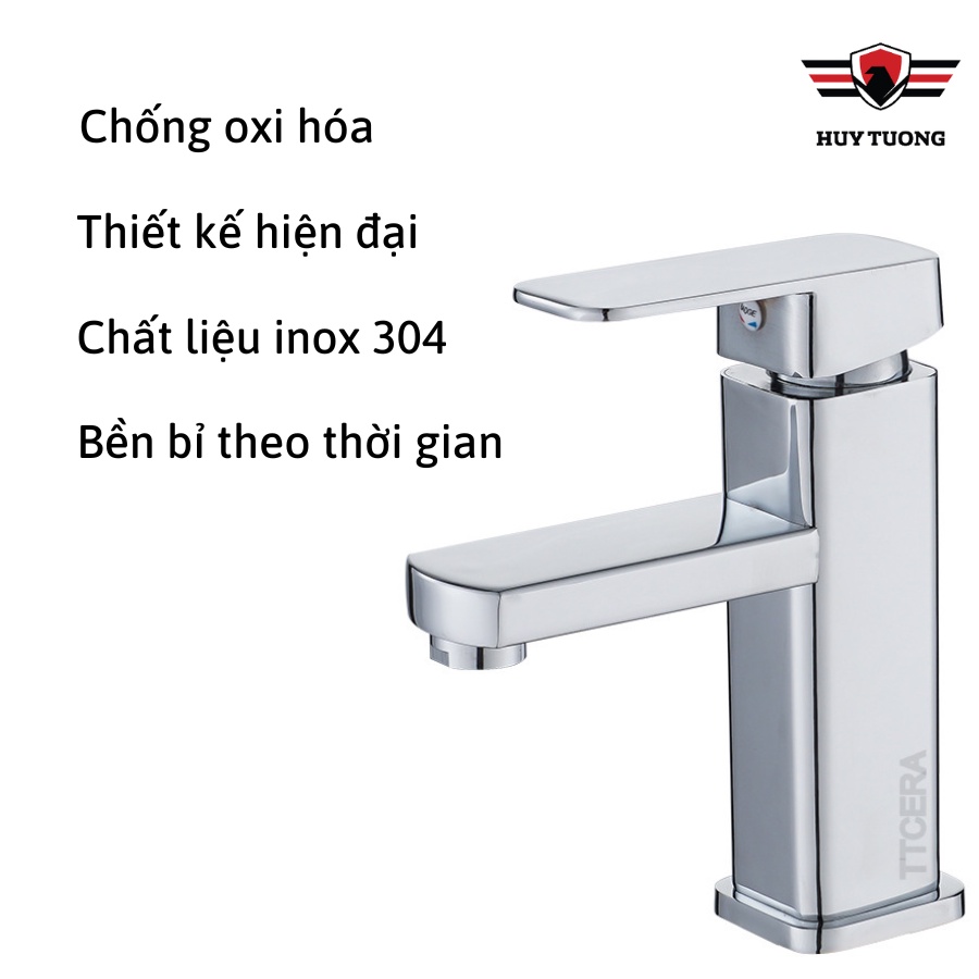 VÒI LAVABO VUÔNG NÓNG LẠNH INOX 304 (20CM)