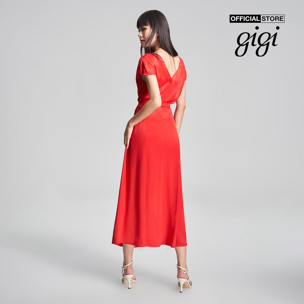 GIGI - Đầm midi tay ngắn cổ V phối thắt lưng thời trang G2102D231114