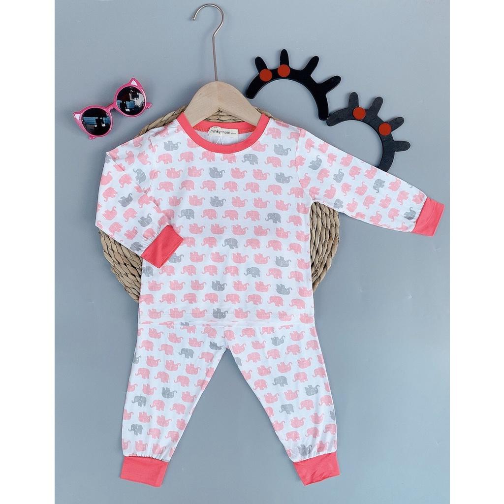 Bộ Dài tay thun lanh phối bo Minky Mom size NHÍ và ĐẠI in hình dễ thương cho bé trai, bé gái từ 7-27kg