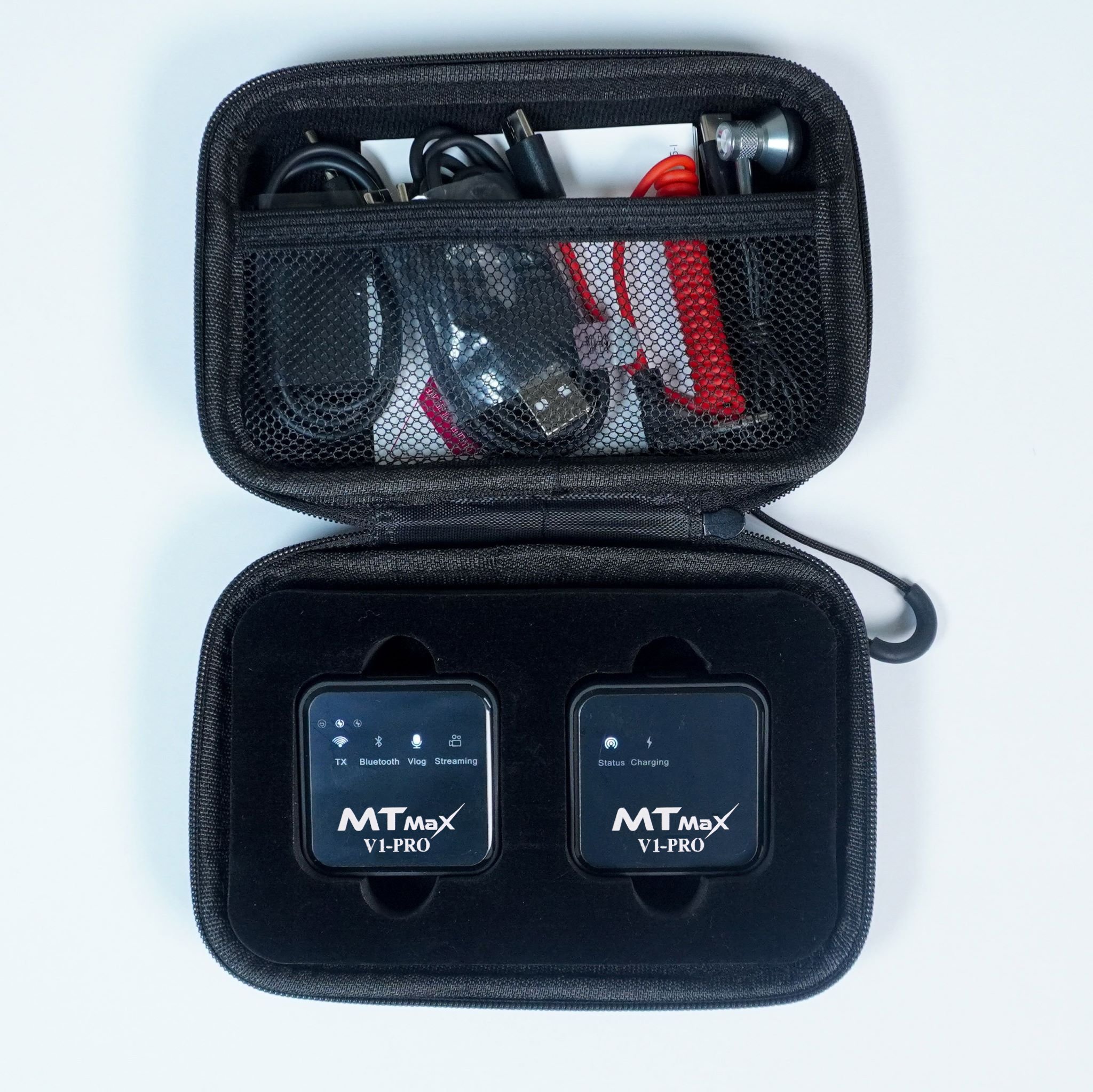 Micro cài áo Wireless MTMax V1-Pro - Mic thu âm không dây kết hợp Sound Card -  Lấy nhạc qua bluetooth - Tích hợp reverb hát livestream cực hay - Trang bị cổng cắm tai nghe kiểm âm - Micro dành cho điện thoại, máy ảnh, máy quay, DSLR - Hàng nhập khẩu