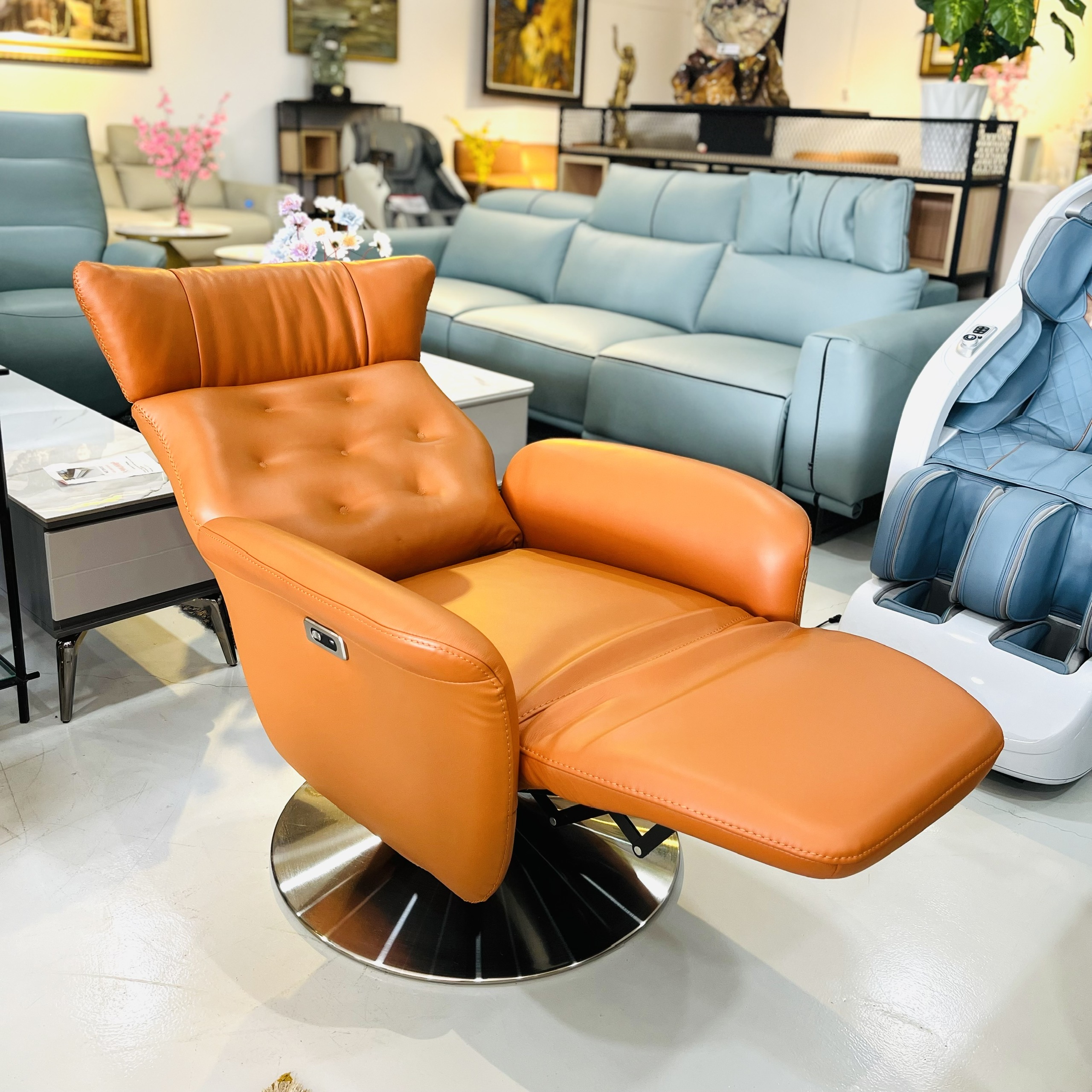 Ghế Sofa Đơn Da Bò Thư Giãn Chỉnh Điện 89 BN45 - Orange Alila