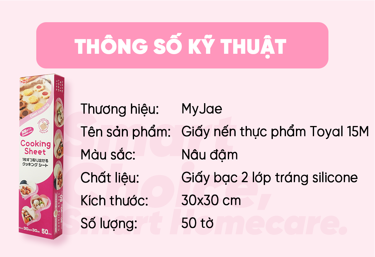 [MyJae x Toyal] Giấy Nến 2 Mặt Lót Nồi Chiên, Nướng Bánh, Giấy Lót Chống Dính 30cm x 30cm (50 Tờ/Hộp)