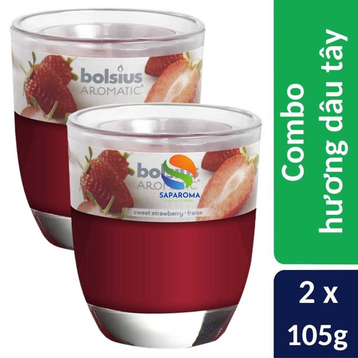 Combo 2 ly nến thơm tinh dầu Bolsius Sweet Strawberry 105g - hương dâu tây, nến trang trí, thơm phòng, thư giãn, Hỗ trợ khử mùi