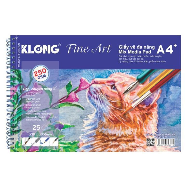 Sổ vẽ KLONG A4+ cao cấp lò xo kép xé 250GSM 25 tờ MS777