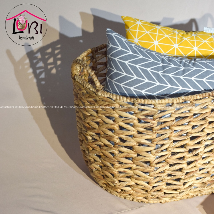 Lubihandicraft - Sọt đựng đồ lục bình hình oval đan vặn mũi tên - đẹp, tinh tế