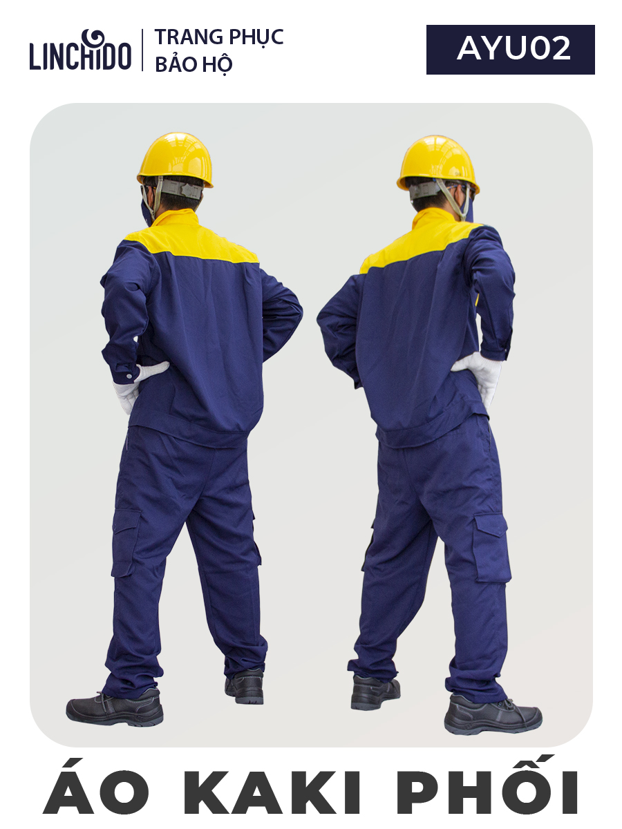 Bộ quần áo bảo hộ lao động, chất liệu kaki, màu cam phối, bền đẹp, chất lượng, thoáng mát AYU02