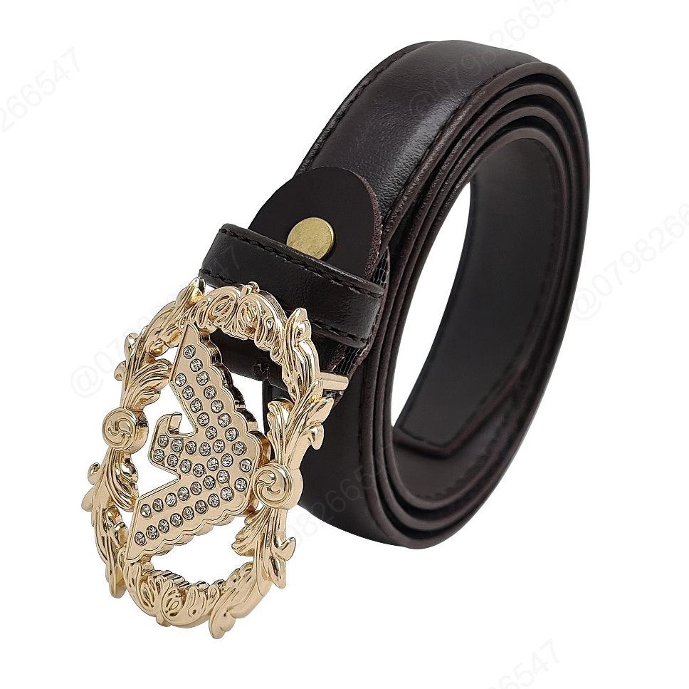 Thắt lưng đính đá DHM-410 | Kiểu khoá cài màu vàng sang trọng bản nhỏ 2cm | Bảo hành 12 tháng