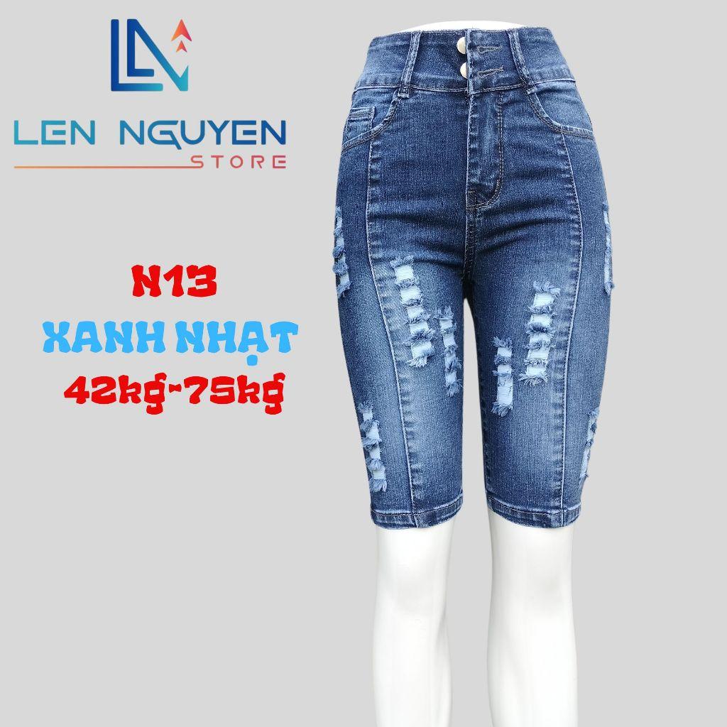 N13_Quần jean nữ, ngố 5 tất, lưng cao, quần bò nữ dáng ôm, quần rin nữ có big size, cho 42kg đến 75kg,LEN NGUYEN STORE - Xanh Nhạt