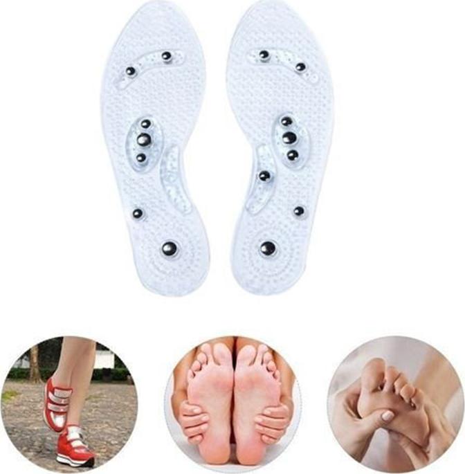 Miếng đế lót giày silicone trong suốt 8 hạt nam châm bấm huyệt massage ở chân nhằm giúp lưu thông tuần hoàn máu tăng cường sức khoẻ cho cả nam lẫn nữ