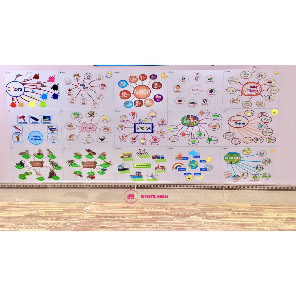 DECAL Sơ Đồ Tư Duy Tiếng Anh + Tiếng Việt KIWI'S MOM 4 lớp cao cấp chống nước