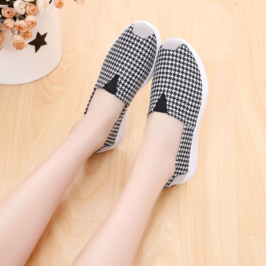 Giày lười slip on nữ bọc cói vintage kẻ caro xinh xắn-GL4