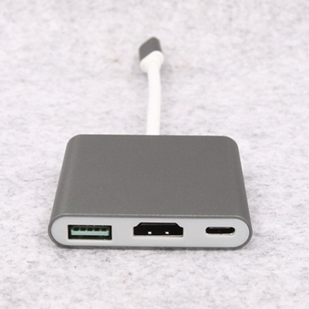3 In 1 Hub USB C Type C to 4K HDMI USB 3.0 PD Adapter for Projector Gray