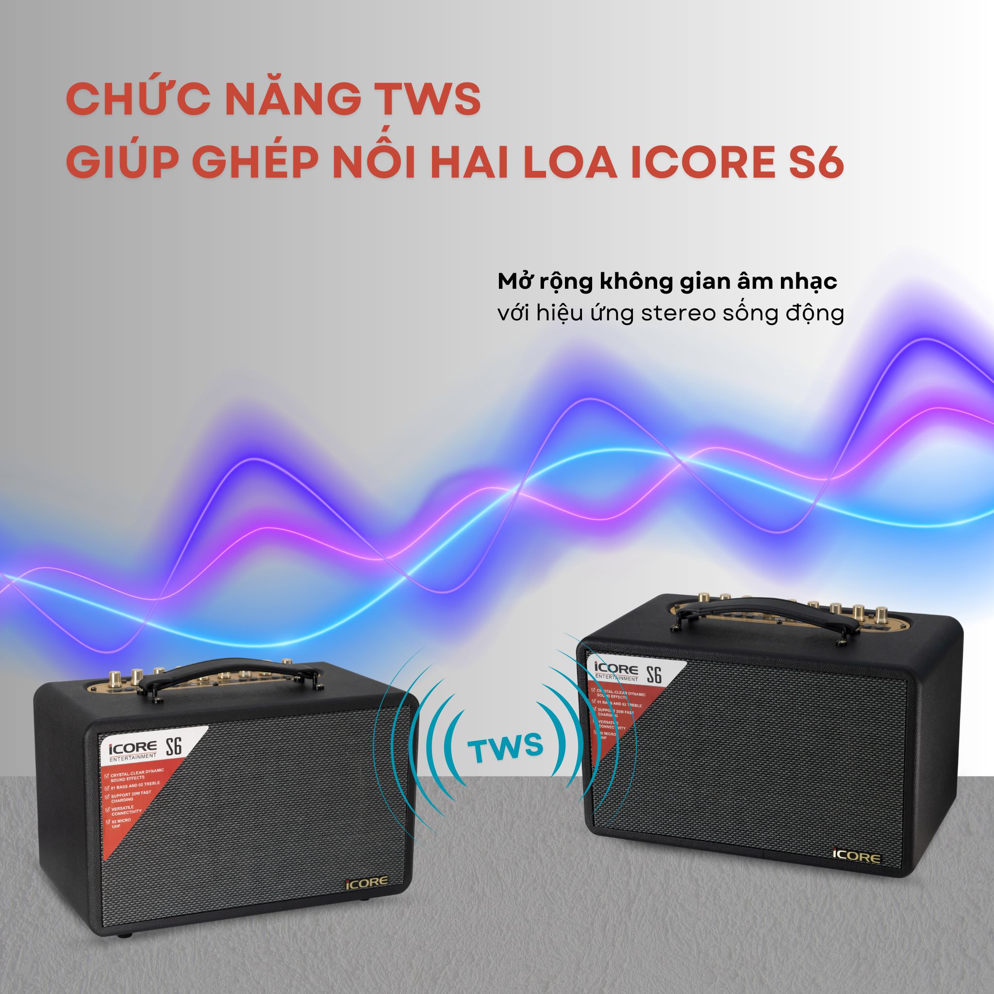 Bộ Loa Karaoke xách tay iCore S6 kèm 02 micro - Hàng Chính Hãng
