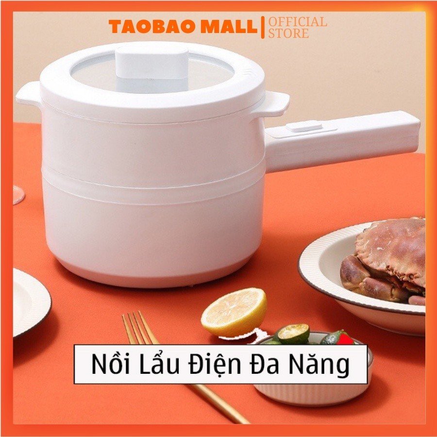 Nồi điện, lẩu điện, chảo điện mini đa năng 2L gián hấp chiên xào (kèm khay hấp và tay cầm)