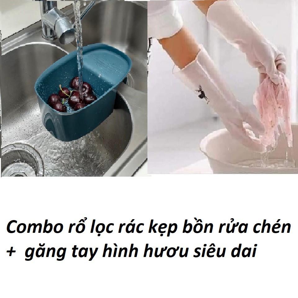 Mua 1 được 2: Khay lọc rác kẹp bồn rửa chen+ găng tay hình hươu siêu dai