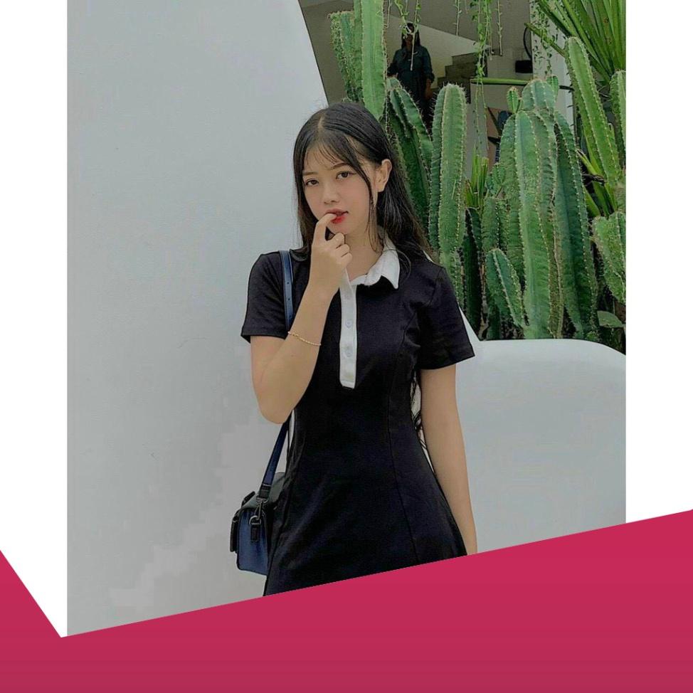 Đầm Nữ, Váy Nữ Polo Cổ Phối Trắng Dáng Ôm Siêu Xinh