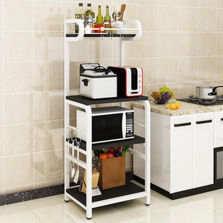 Kệ nhà bếp lò vi sóng tủ nhà bếp 4tầng bằng gỗ khung thép chắc chắn giá để đồ dùng nhà bếp gọn gàng tiết kiệm không gian