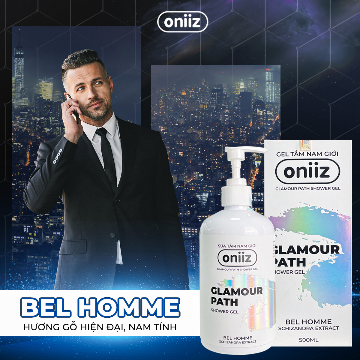 Sữa tắm hương nước hoa Oniiz, Gel tắm Bel Homme & Men In Black hương thơm hiện đại, nam tính 500ml