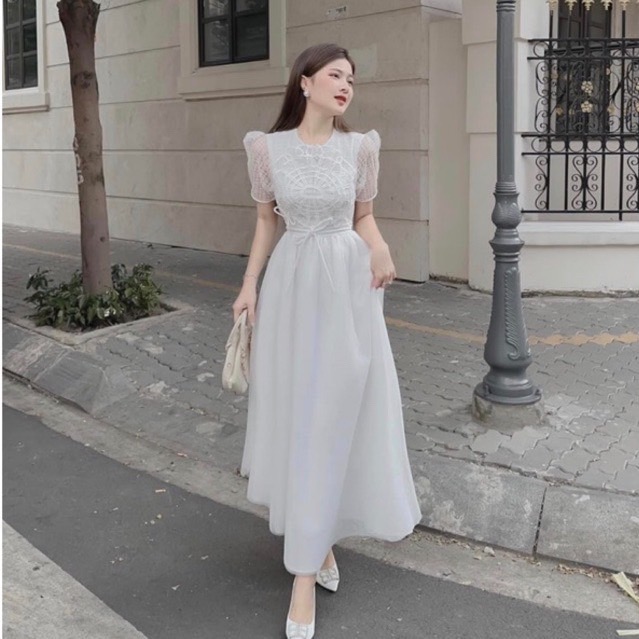 Đầm dự tiệc maxi trắng sang trọng