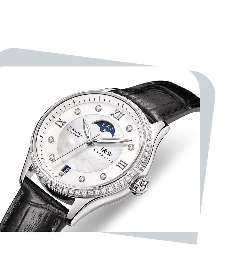 Đồng hồ nữ chính hãng I&amp;W CARNIVAL IW582G-2 Kính sapphire ,chống xước ,Chống nước 30m ,Bảo hành 24 tháng,Máy cơ (Automatic),dây da cao cấp, thiết kế đơn giản dễ đeo