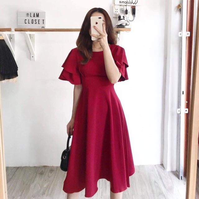 Đầm váy bo eo tay bèo 4 màu