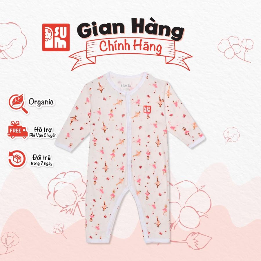 Quần áo sơ sinh bé trai bé gái IAMSU bộ quần áo sơ sinh body liền thân cài thẳng dài tay vải sợi cotton organic nhập Hàn