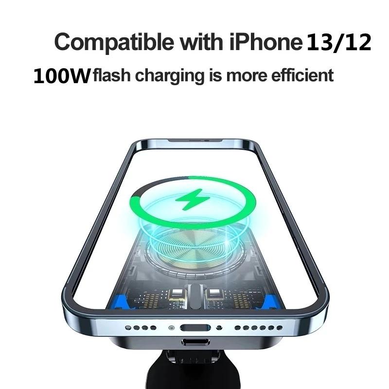 Bộ sạc không dây từ tính 100W xe cho iPhone 13 12 14 Pro Max Fast Wireless Sạc sạc sạc điện thoại thông hơi Air