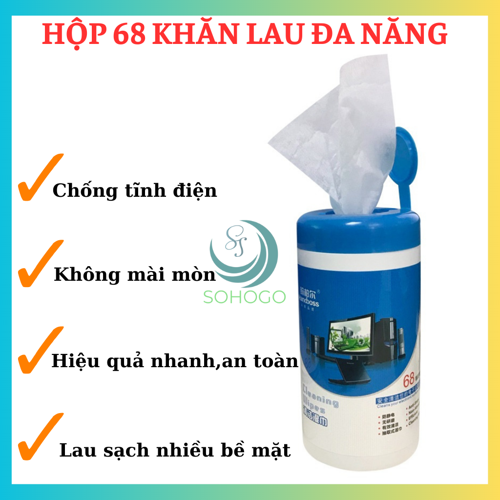 Khăn lau màn hình đa năng 68 miếng-Khăn vệ sinh đa năng dùng lau kính, bàn phím, chuột máy tính, màn hình LCD, màn hình máy tính, điện thoại,… Hàng nhập khẩu