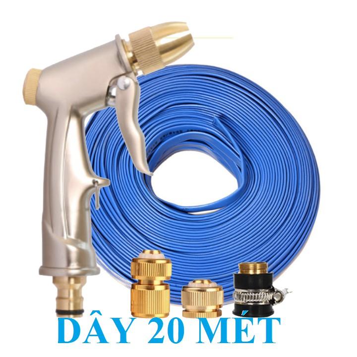 Bộ dây vòi xịt nước rửa xe, tưới cây . tăng áp 3 lần, loại 20m 206701-2 đầu đồng,cút đồng+ tặng mở chai