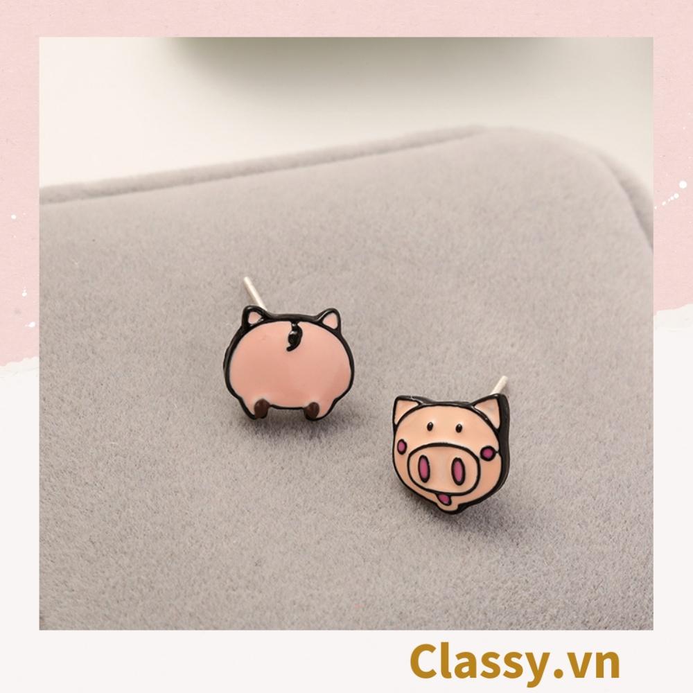 Khuyên tai Bông tai Hoa tai Classy bông tai bạc S925 loại Stud (Đinh tán) đeo tai nghịch ngợm cá tính PK614 - PK614-HEO