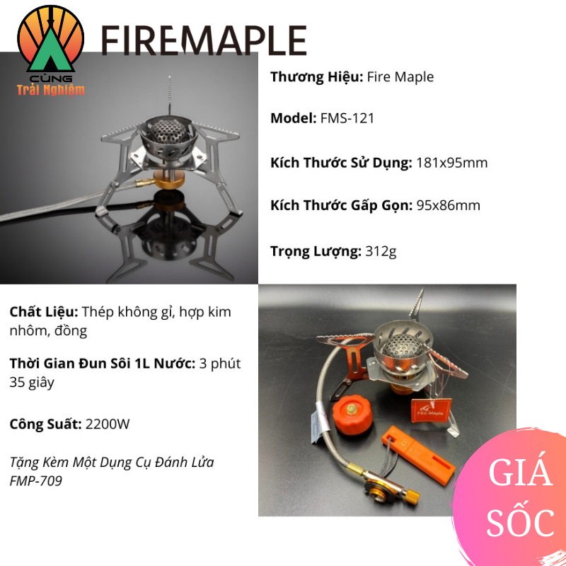 Bếp Gas FMS-121 Dã Ngoại Fire Maple Nhỏ Gọn Chuyên Dụng Cho Du Lịch, Dã Ngoại Cắm Trại Ngoài Trời