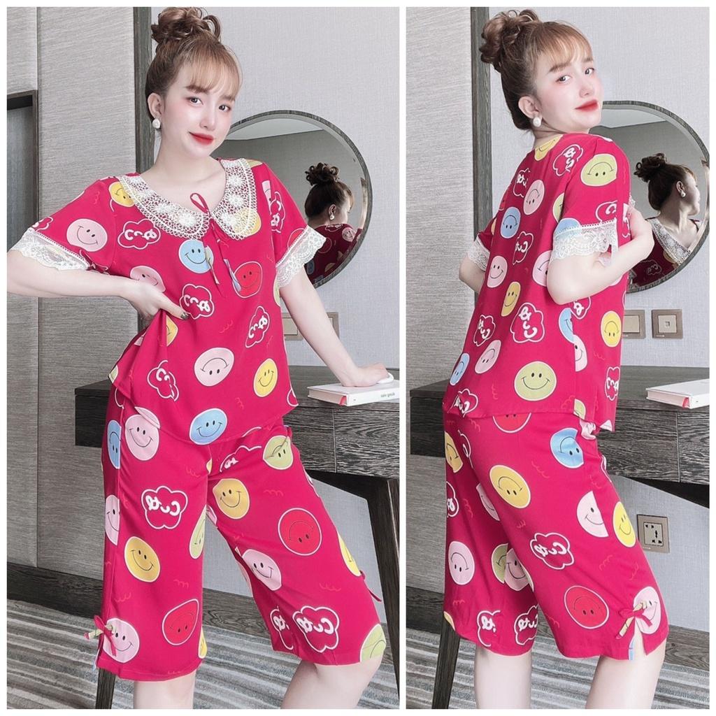 Đồ bộ trung niên quần lửng cho mẹ Bigsize 55-68 kg, bộ mặc nhà nữ hoạ tiết xinh xắn lụa mango thiết kế