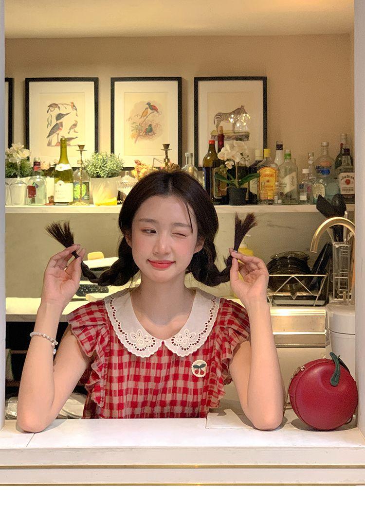 CHENGRUI Vintage búp bê cổ cherry thêu đầm mùa hè 2023 lỏng lẻo ngọt ngào thiết kế cảm giác váy sọc đỏ