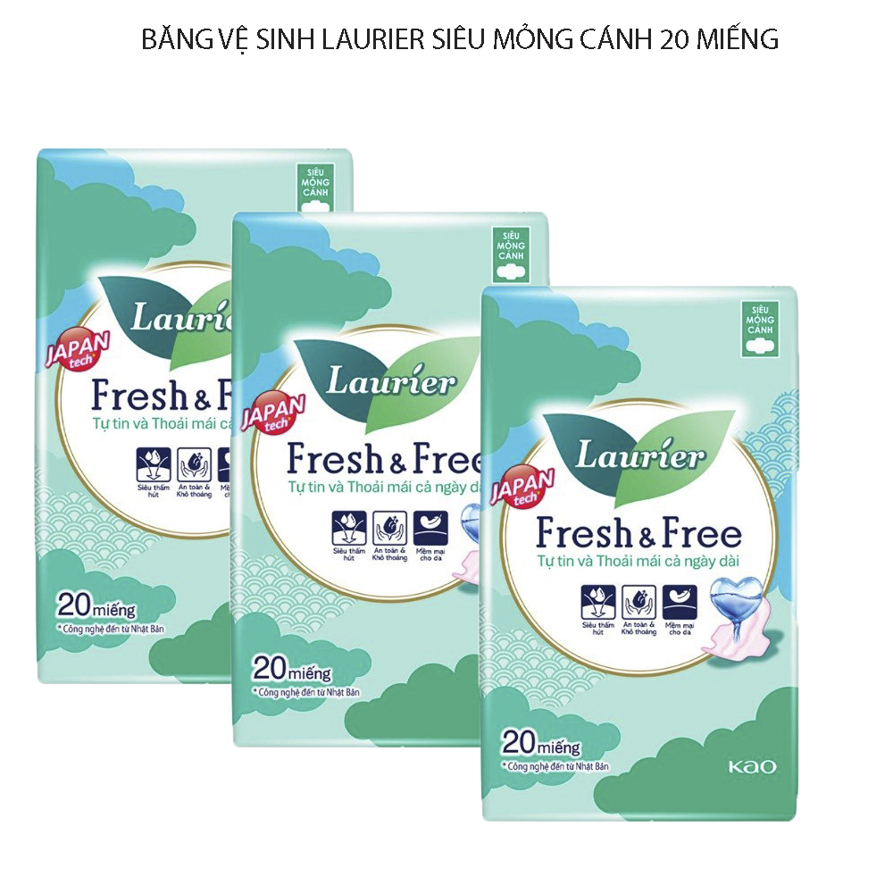 Combo 3 Băng Vệ Sinh Laurier Fresh & Free Siêu Mỏng Cánh - 20 Miếng