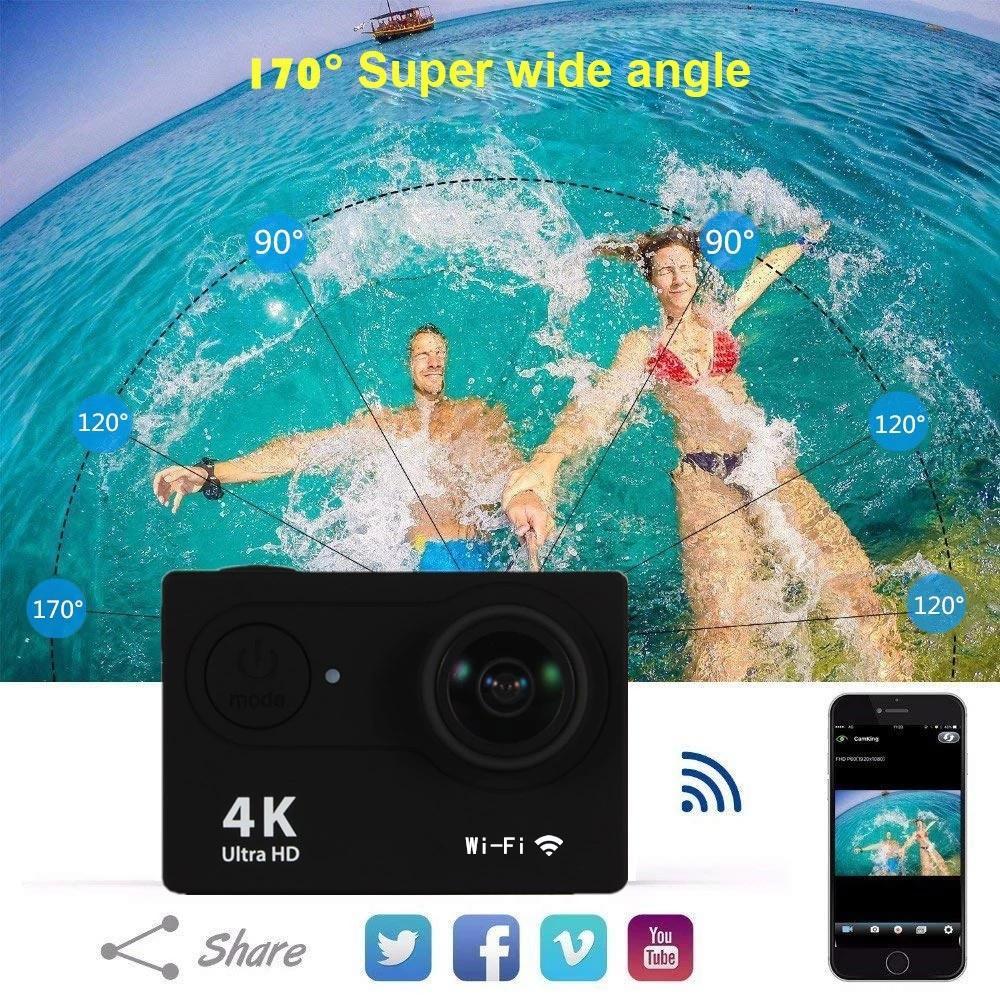 Máy ảnh hành động H9R 4K WiFi điều khiển từ xa Sport DVR DV Go Waterproof Pro 30m 2.0 "Mũ bảo hiểm màn hình Camera Video Sport