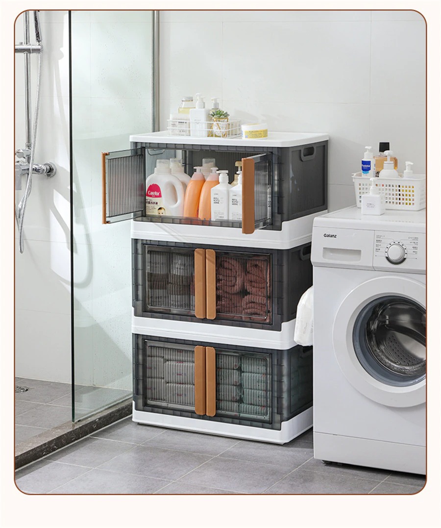 Hộp tủ lưu trữ nhựa 2 cửa có thể gấp gọn Plastic Storage Container Bedroom