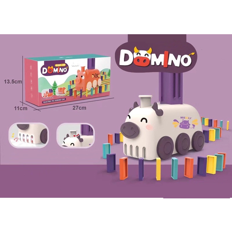 Đồ Chơi Domino, Xe Điện Hình Thú Domino Có Đèn Nhạc Tự Động Di Chuyển Hàng Cao Cấp Cho Bé