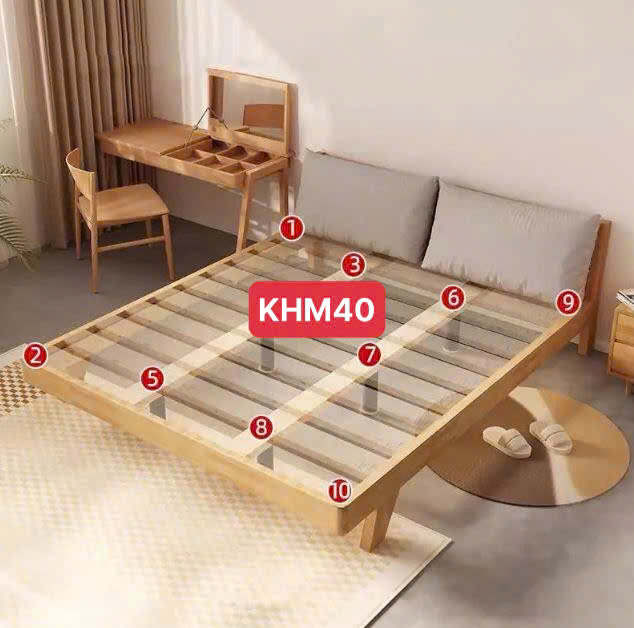 Giường ngủ KHM40 decor kiểu Hàn Quốc màu tự nhiên phủ bóng PU