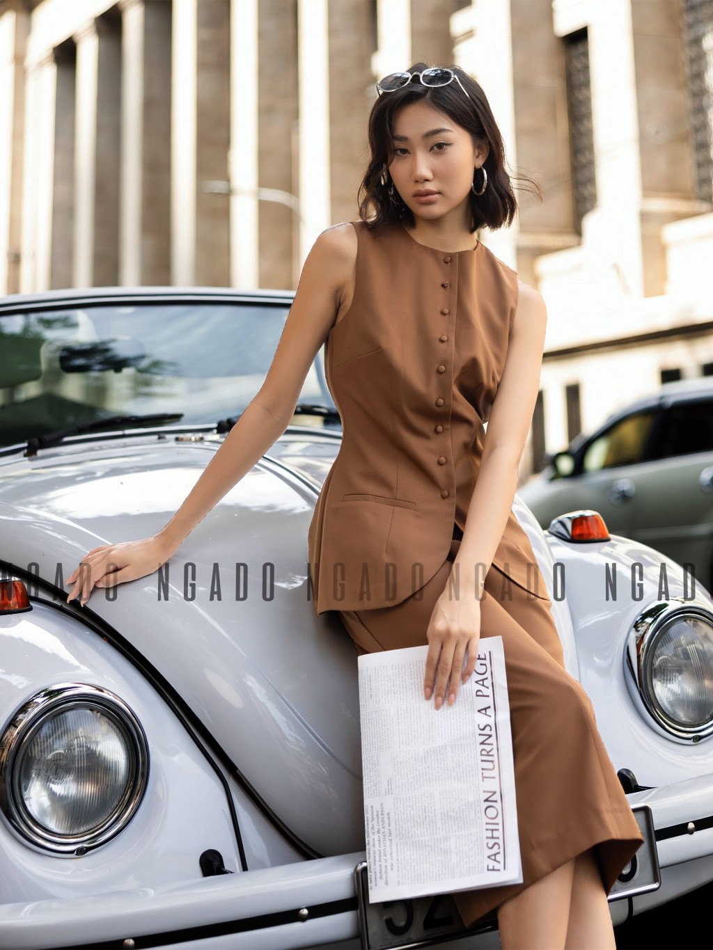 Set áo váy nâu bút chì NGADO, Đồ công sở, Áo công sở nữ kèm chân váy