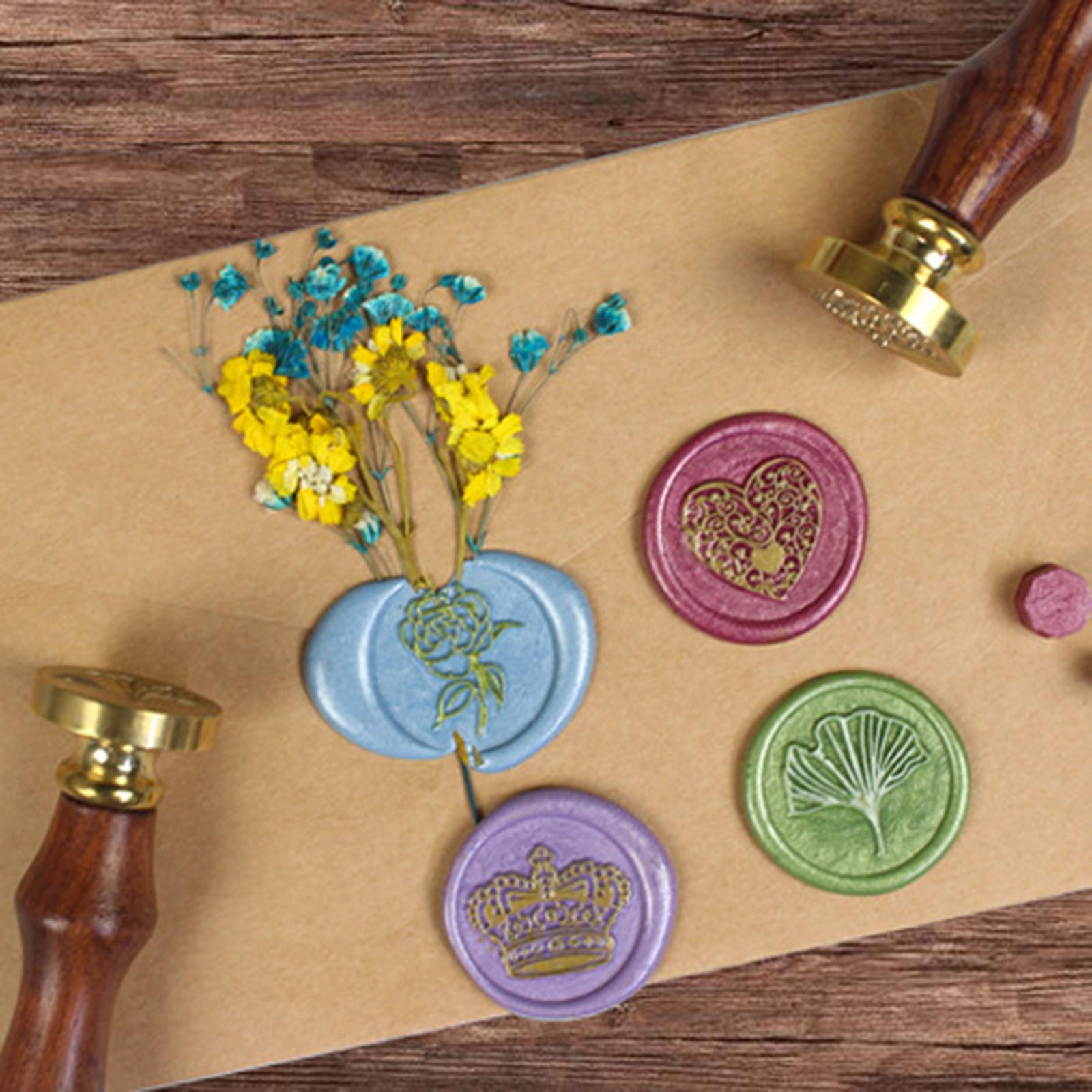 Retro Sealing Stamp Set, Wax Seal Stamp w/ Wooden Handle & Copper Head, for Wedding Invitations Card Decoration Gift