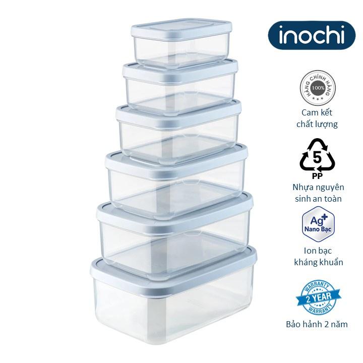 Bộ 6 hộp thực phẩm chữ nhật Hokkaido 500-750-1000-1500-2000-2500ml -inochi- chuẩn chất lượng Nhật Bản